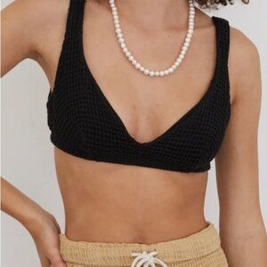 DONNI. Waffle Knit Bralette Black Size XXL NWT
